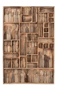 J-Line Wall Decoration Family Masks Boxes Recycled Wood Natural Large