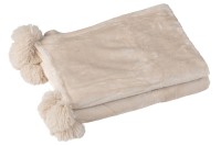 J-Line Plaid Pompom - polyester - light beige - 170 x 130 cm