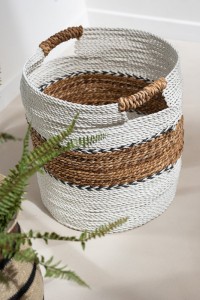 J-Line Set Of Three Baskets Laura Raffia White/Natural