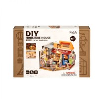 Robotime, DIY Huisje Corner Bookstore met LED verlichting, DG164, 25x16,7x18cm