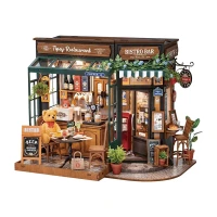 DIY Huisje Tipsy Restaurant with LED lighting, Robotime, DG167, 18x18x24cm