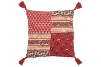 J-Line cushion Flowers + Tassels - cotton - red