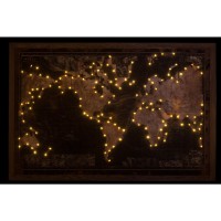 J-Line Kader Led Batterijen Wereldkaart Hout/Canvas Zwart/Bruin