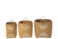 J-Line basket Drawing - bamboo - white/natural - 3 pieces