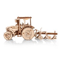 Eco Wood Art (EWA) 3D Mechanische Puzzel Tractor Belarus 82.3 met Ploeg (Plow), 3892, 36,2x11,8x15,6cm