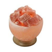 Himalaya Salt Dreams Bowl with Himalayan Salt Chunks incl. Lighting Wooden Base, 45024, 15cm diameter - orange