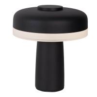 Cordless tablet light "Pilu", 16.5 cm high, above Ø of 15 cm, metal in black, white plastic, integrated LEDs, 280 lumens, dimmable by touch sensor, warm white
