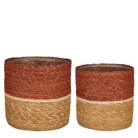 Damian Plantenmand - Set van 2 - H20 x Ø20 cm - Zeegras - Rood