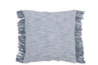 J-Line cushion Two-tone Fabric + Fringes - cotton - white/blue