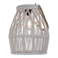 LED Solar-Dekoleuchte "Korbinian" für Garten und Terrasse aus Holz und Rattan in natur, Solar Lampe 34 cm hoch