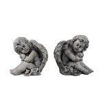 Chrisann Grey Cement Sitting Angel Statue Set Of 2