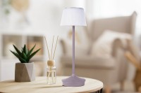 Solar battery lamp "Emmi" 38 cm high, umbrella Ø 13 cm, metal in blackberry and white plastic, for the outdoor area, dimmable CCT.