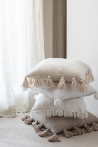 J-Line Cushion Woven Tassels Cotton Taupe