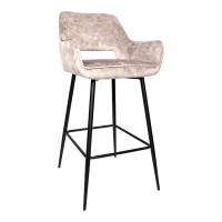 Fallon Velvet Khaki Bar Stool Black Metal Leg KD