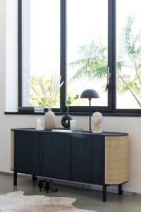 J-Line Molly Rattan cabinet - 3 doors - wood - black