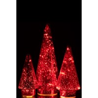 J-Line decoratie Kerstboom - glas - rood - large - LED lichtjes