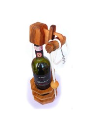 Logica Giochi Wooden Brain Teaser Bottle Holder Puzzle with Bottle Opener, NFACS, 12x12x16cm (without bottle)