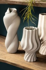 Clair Taupe Ceramic Matt Glazed Swirl Pot On FootS