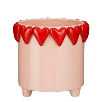 Bloempot met Hartjes - H18 x Ø21 cm - Dolomiet - Roze, Rood