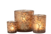 J-Line Lantern Flowers Glass Matte Brown/Silver Large