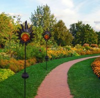 LED solar skewer "Sun" 93.5 cm, for outside, metal and glass earth skewer in black, with integrated LED