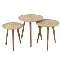 J-Line bijzettafel Patronen - bamboe/hout - naturel/wit