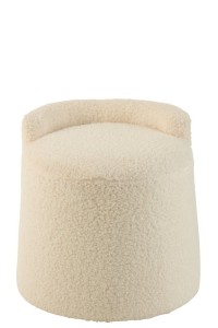 J-Line Poef Teddy Round+Rugleuing Bouclé White