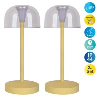 2-er Set LED battery table lamp "Gomba" for outside and inside, made of metal and plastic in yellow, 18.5 cm high