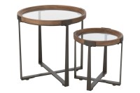 J-Line Set of 2 Coffee Table Mine Glass/Fir Wood Natural/Black