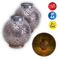 2 Set LED decoration solar light Ø 18 cm outside decoration made of metal in silver with integrated LEDs