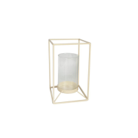 Lantaarn - metaal/glas - zand - 14,5x14,5x25cm