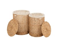 J-Line Set of 2 Baskets + Lid Washing Water Hyacinth Natural