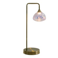 LED table lamp "Varna", table lamp made of brass -colored metal and iridescent glass, firmly built -in LEDs, 45 cm high, stylish lighting for living room, dining room or hallway