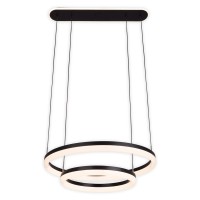 LED CCT pendant light "Circulo" made of black metal and sand-colored plastic, with integrated LED and many functions, Ø 60 cm, 150 cm high.