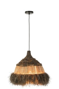 J-Line hanging lamp Round - jute - black/natural - small