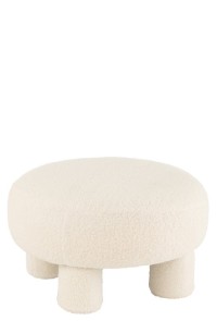 J-Line Stool Round Teddy Feet Bouclé White