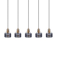 5er Pendelleuchte "FORO" Retro Pendellampe aus Metall in Schwarz, und Gold mit E27-Fassungen, 96 cm lang. Stilvolle Beleuchtung für Wohnzimmer, Esszimmer oder Küche.