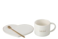 J-Line Bag + Dish + Spoon Heart Porcelain English White