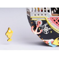 Music Box Wood DIY 3D Puzzle Fishing Kitty, Robotime, AMD42, 18×8.3×18.9 cm