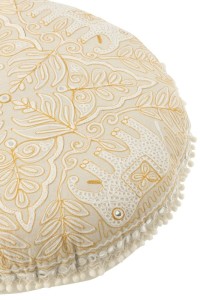 J-Line Pouf Round Flat Elephants + Mirrors Cotton Cream/Gold Large