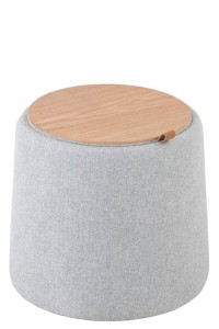 J-Line Pouf/Side Table Round Textile/Wood Light Gray