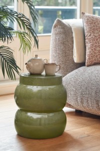 Vendi Side table - H40 x Ø35 cm - Ceramic - Dark green