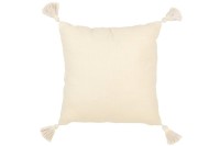 J-Line cushion Square Flowers + Tassels - cotton - light yellow