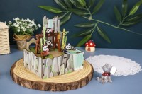 Music box DIY 3D Wooden Puzzle, Panda's Home, Tone-Cheer, TQ057, 13x10.3x13.8cm