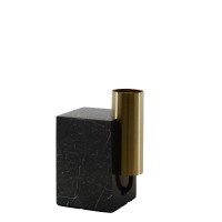 Marmortischleuchte "GEMMA" 16 cm hoch, aus Marmor und messingfarbenem Metall, E27-Fassung, Beleuchtung für Esszimmer, Wohnzimmer, Diele oder Büro