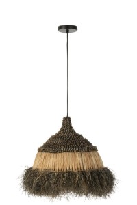 J-Line hanging lamp Round - jute - black/natural - small