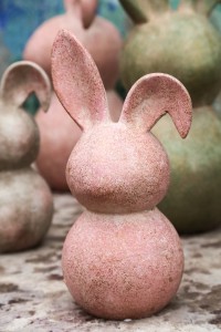Berniee Pink Cement Rabbit Statue Mixed Ears L