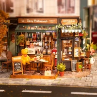 DIY Huisje Tipsy Restaurant with LED lighting, Robotime, DG167, 18x18x24cm