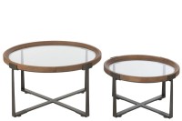 J-Line Set of 2 Coffee Table Luki Glass/Fir Wood Natural/Black