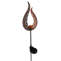 LED solar earth spit "Flame"-outer and spit made of metal and plastic in brown, with integrated LED